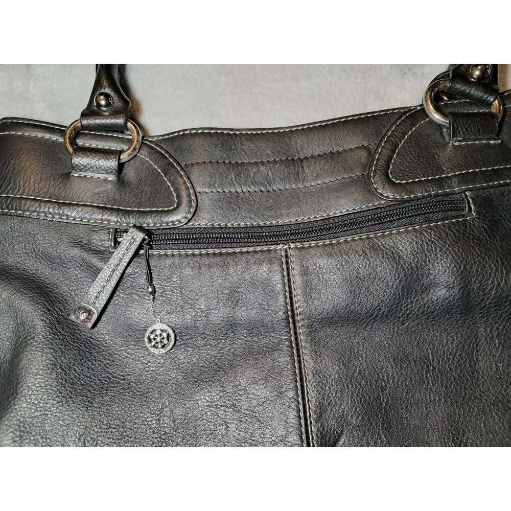 Sophia Caperelli Black Genuine Leather Purse Handbag Tote Stitching Pockets